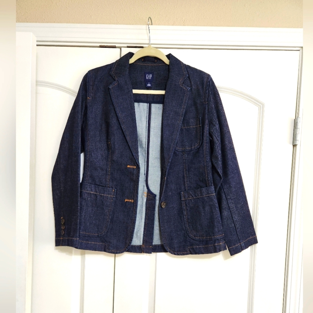SOLD...GAP Denim Blazer and Skirt Women's  Blue Jean 100% Cotton Pockets Y2K - Picture 3 of 6